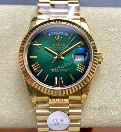 8+ Factory Rolex DayDate 36 'Gain Weight' Gold-Green Presidential Strap